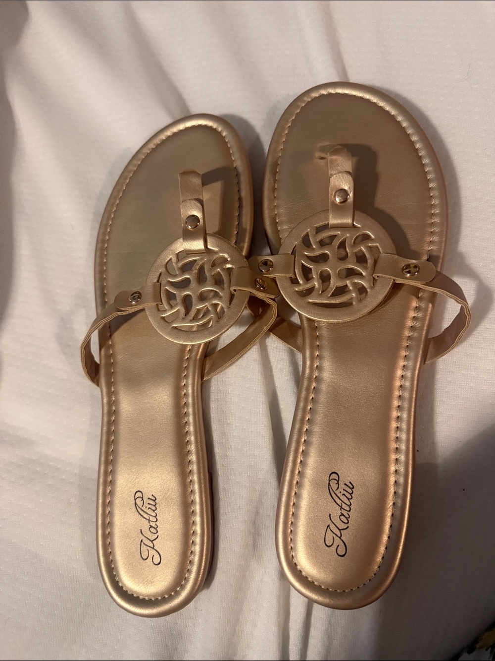 Katin Rose Gold Decorative Medallion Slide Sandals